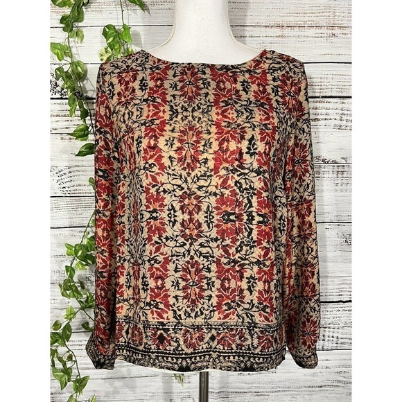 Violet + Claire Blouse Top sz Small Burgundy Orange Floral Autumn Career Church - Picture 1 of 11